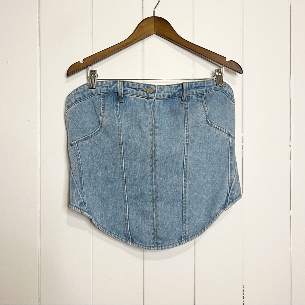 PrettyLittleThing Blue Acid Wash Denim Corset Top. Size 14.